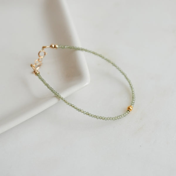 Green Apatite Bracelet with 18k solid gold bead