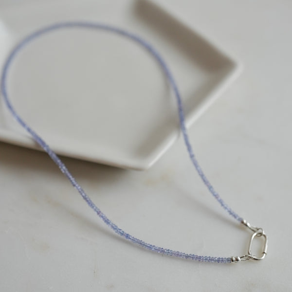 Delicate Tanzanite Beaded Necklace with Sterling Silver Carabiner