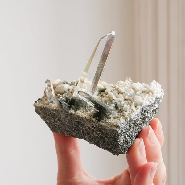 {Rare} Nepalese Quartz Point with Clinocore and Chlorite