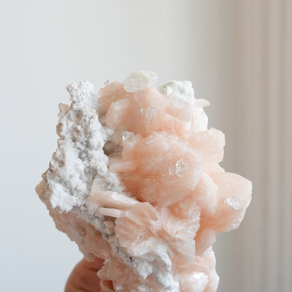 Peachy Stilbite with Apophyllite Gems from India