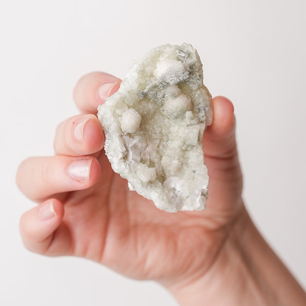 Pale Green Apophyllite on Pectolite with Calcite
