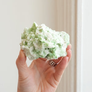 Minty Bayldonite on Quartz from China