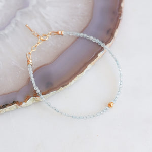 Aquamarine Bracelet with 18k Solid Gold Bead