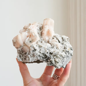 Pale Peach Stilbite on Druzy Chalcedony