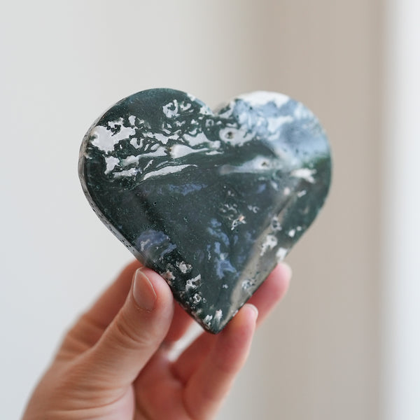 Deep Green Moss Agate Heart