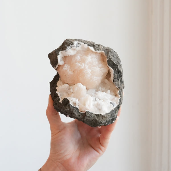 Sparkly Peach Stilbite with Chalcedony from India
