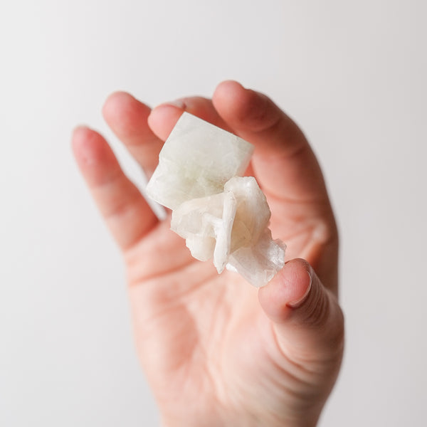 Pale Green Apophyllite Cube with Stilbite from India