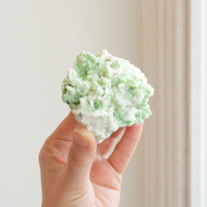 Minty Bayldonite on Quartz from China