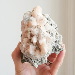 Pale Peach Stilbite on Druzy Chalcedony