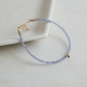 Tanzanite Beaded Bracelet with Solid 18k Gold Center Bead