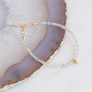 Labradorite Bracelet with 18k Solid Gold Charm