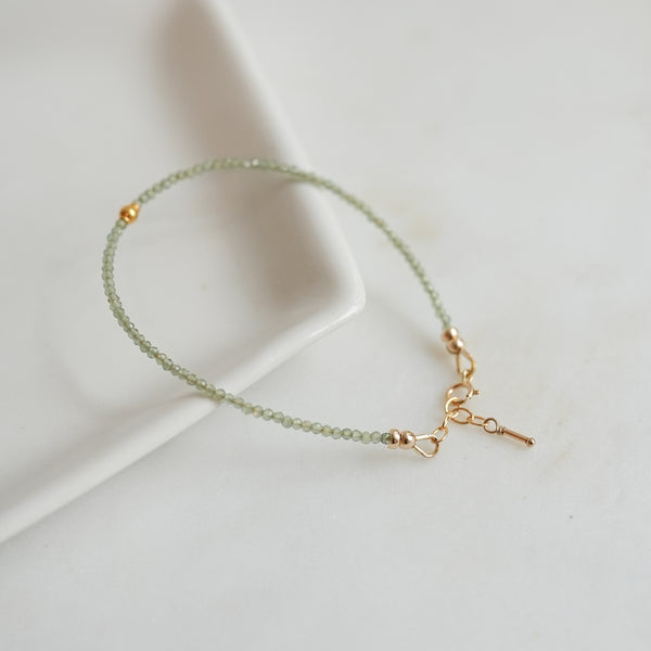 Green Apatite Bracelet with 18k solid gold bead