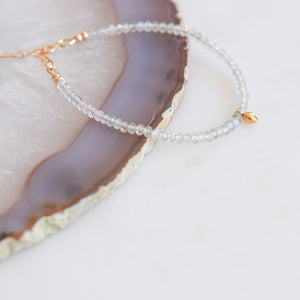 Labradorite Bracelet with 18k Solid Gold Charm