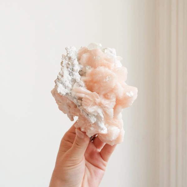 Peachy Stilbite with Apophyllite Gems from India