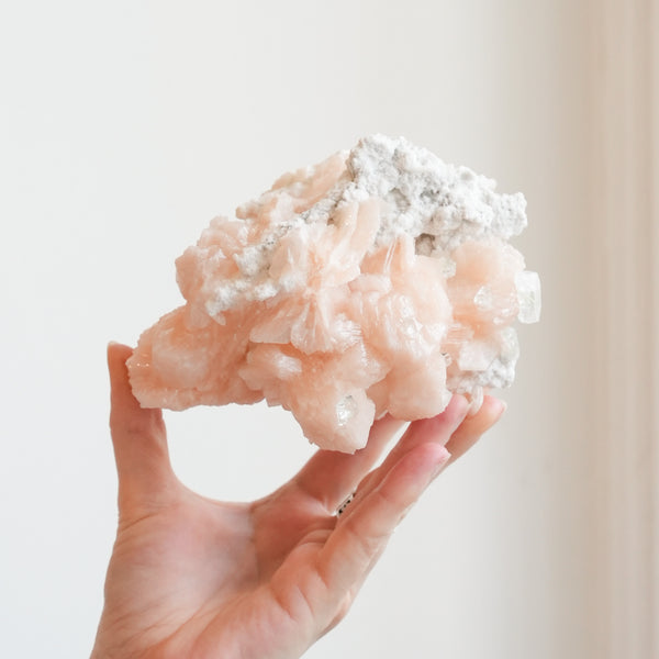 Peachy Stilbite with Apophyllite Gems from India