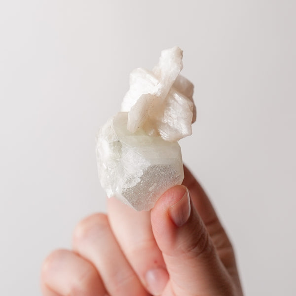 Pale Green Apophyllite Cube with Stilbite from India