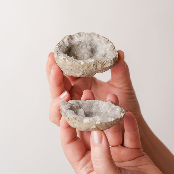 Palm Size Quartz Geode Pair