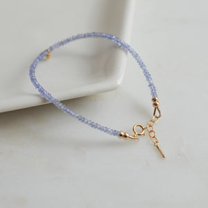 Tanzanite Beaded Bracelet with Solid 18k Gold Center Bead