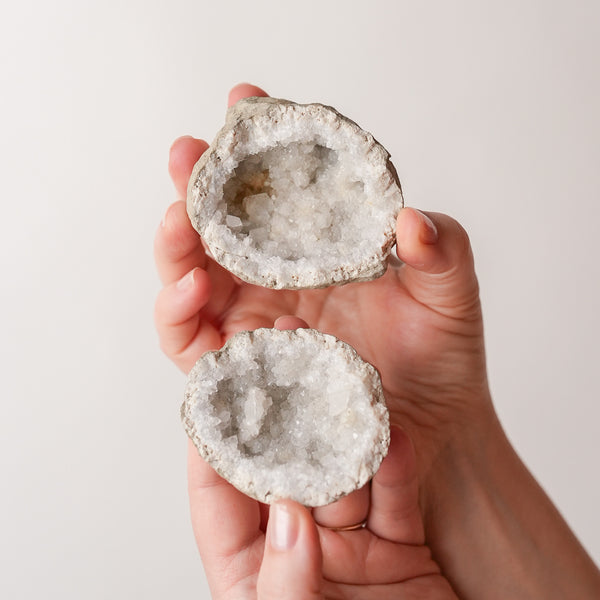 Palm Size Quartz Geode Pair