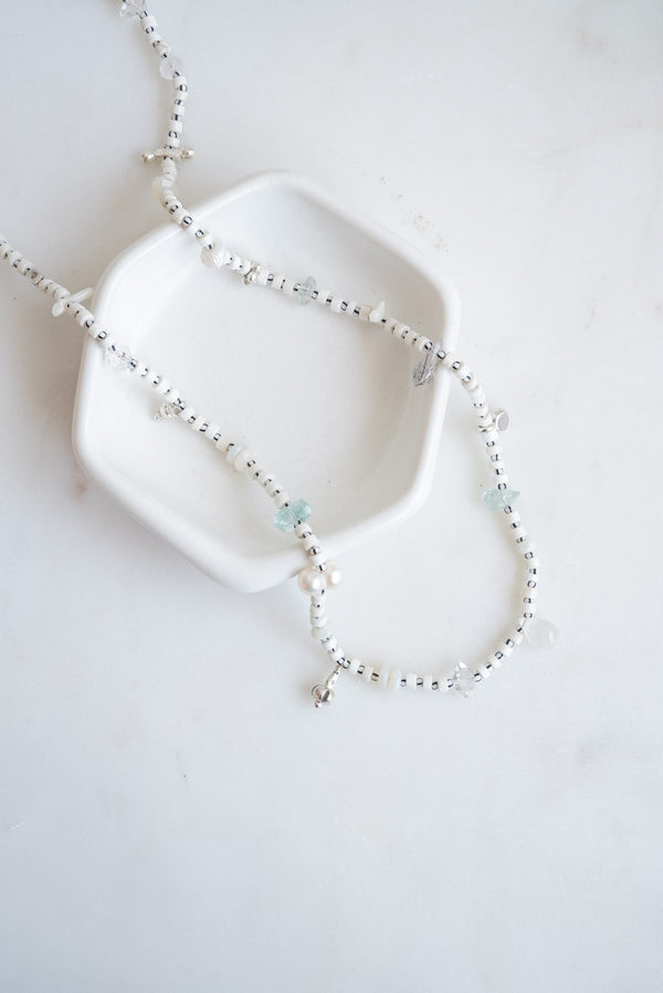 White Howlite Disc Beads with Multi Gemstones Necklace