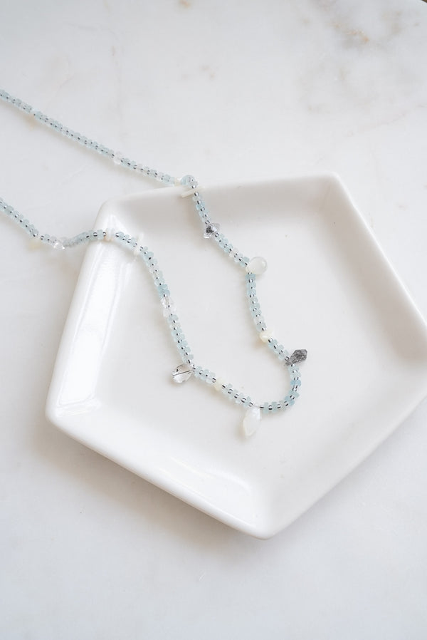 Aquamarine Disc Beads with Multi Gemstones Necklace