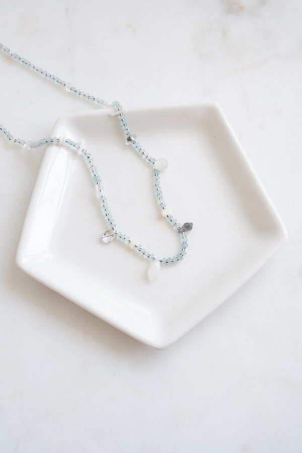 Aquamarine Disc Beads with Multi Gemstones Necklace