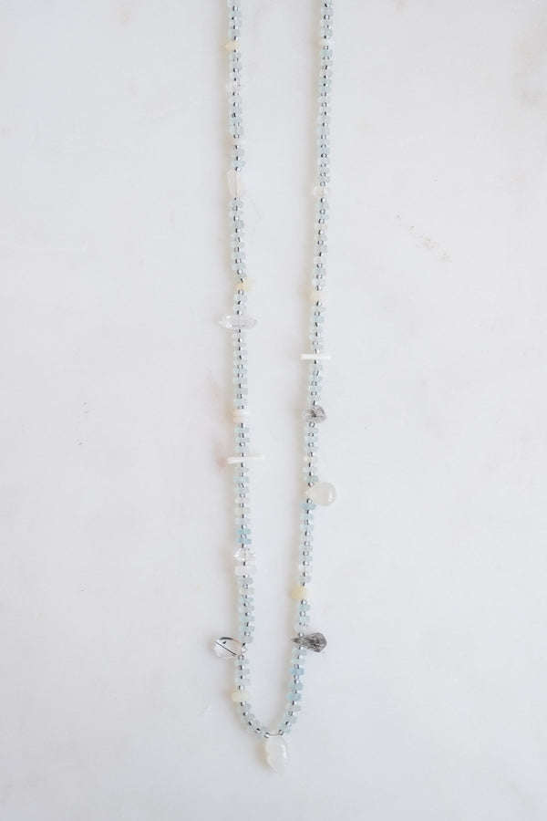 Aquamarine Disc Beads with Multi Gemstones Necklace