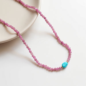 Pink Tourmaline and Turquoise Beaded Necklace