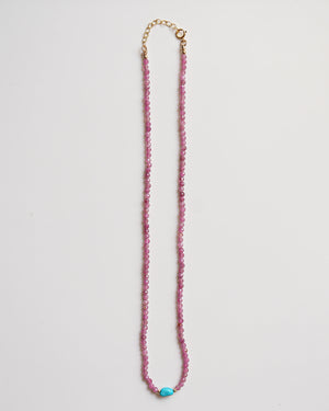 Pink Tourmaline and Turquoise Beaded Necklace