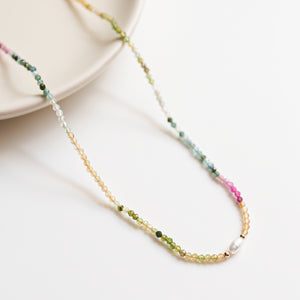 Watermelon Tourmaline with Pearl Necklace