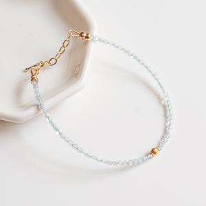 Aquamarine Bracelet with 18k Solid Gold Bead