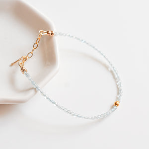 Aquamarine Bracelet with 18k Solid Gold Bead