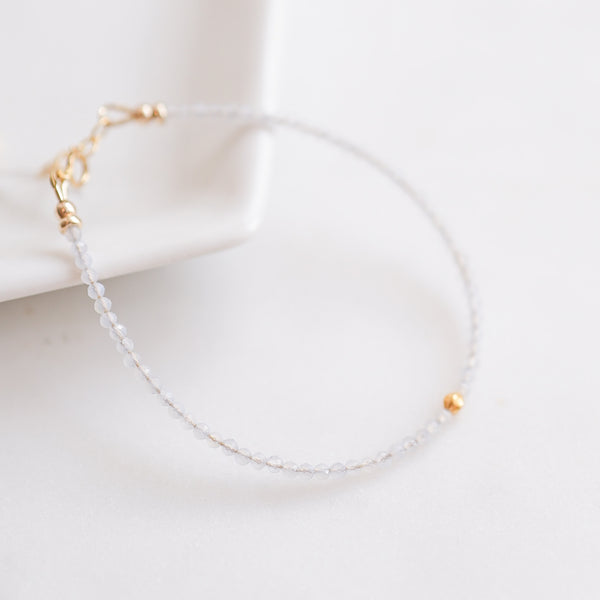 Blue Lace Agate Beaded Bracelet with Solid 18k Gold Center Bead