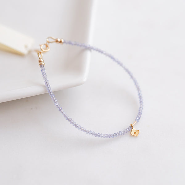 Tanzanite Beaded Bracelet with Solid 18k Gold Center Bead