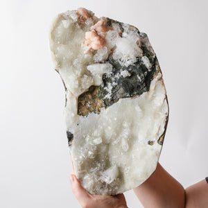 Unique Apophyllite, Stilbite on Quartz Slab