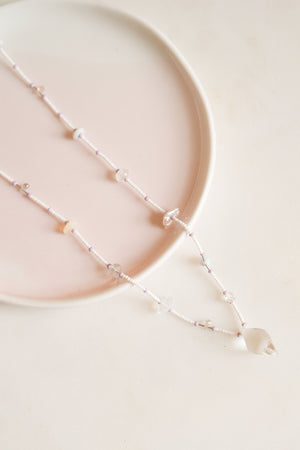 Clear Quartz Drop and White Seed Bead Long Necklace