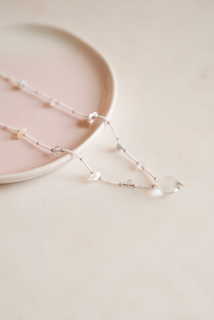 Clear Quartz Drop and White Seed Bead Long Necklace