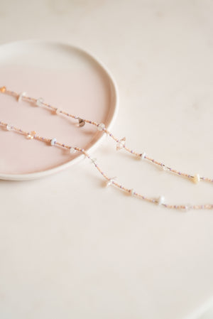 Clear Quartz Drop with Cream Seed Bead Long Necklace