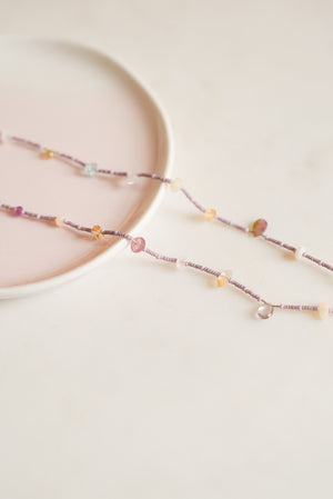 Rose Quartz Drop with Rose Seed Bead Long Necklace
