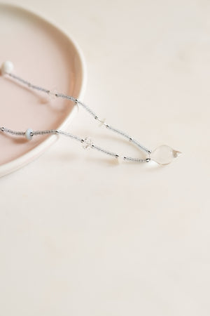 Clear Quartz Drop with Powder Blue Seed Beads Long Necklace