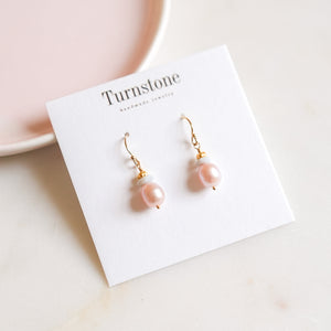Pink Pearl and Opal Earrings with Solid Gold Beads