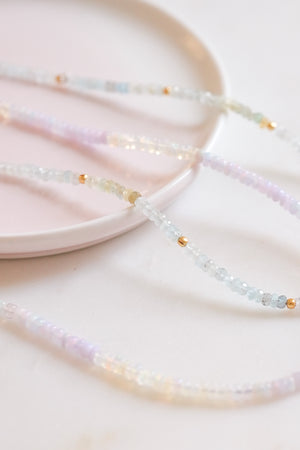 Lavender and White Opal Beaded Gemstone Necklace