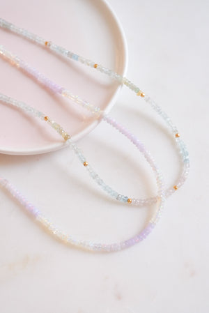 Lavender and White Opal Beaded Gemstone Necklace