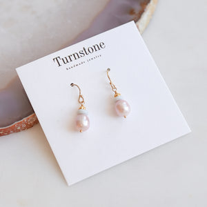 Pink Pearl and Opal Earrings with Solid Gold Beads