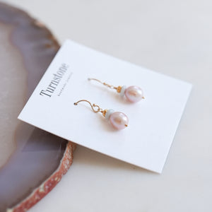 Pink Pearl and Opal Earrings with Solid Gold Beads