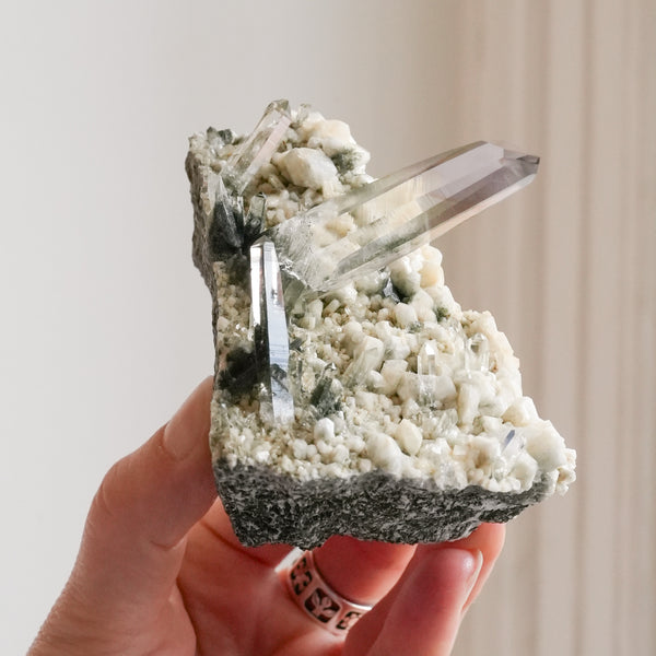 {Rare} Nepalese Quartz Point with Clinocore and Chlorite