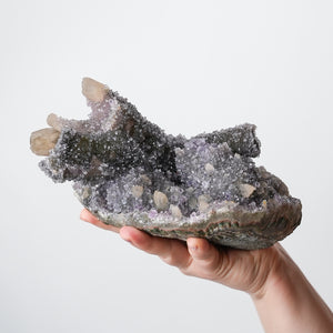 Druzy Quartz Amethyst after Calcite with Calcite