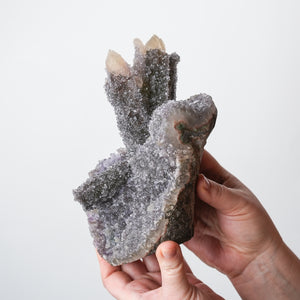 Druzy Quartz Amethyst after Calcite with Calcite