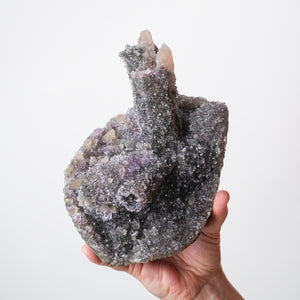 Druzy Quartz Amethyst after Calcite with Calcite