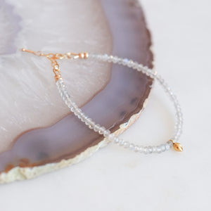 Labradorite Bracelet with 18k Solid Gold Charm